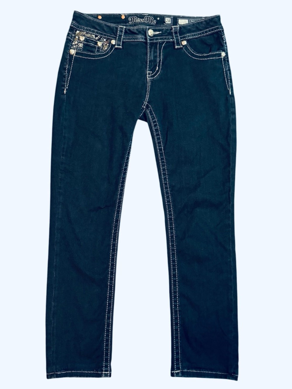 Miss Me Easy Skinny Dark Blue Mid Rise Jeans with Contrast Stitching Size 28